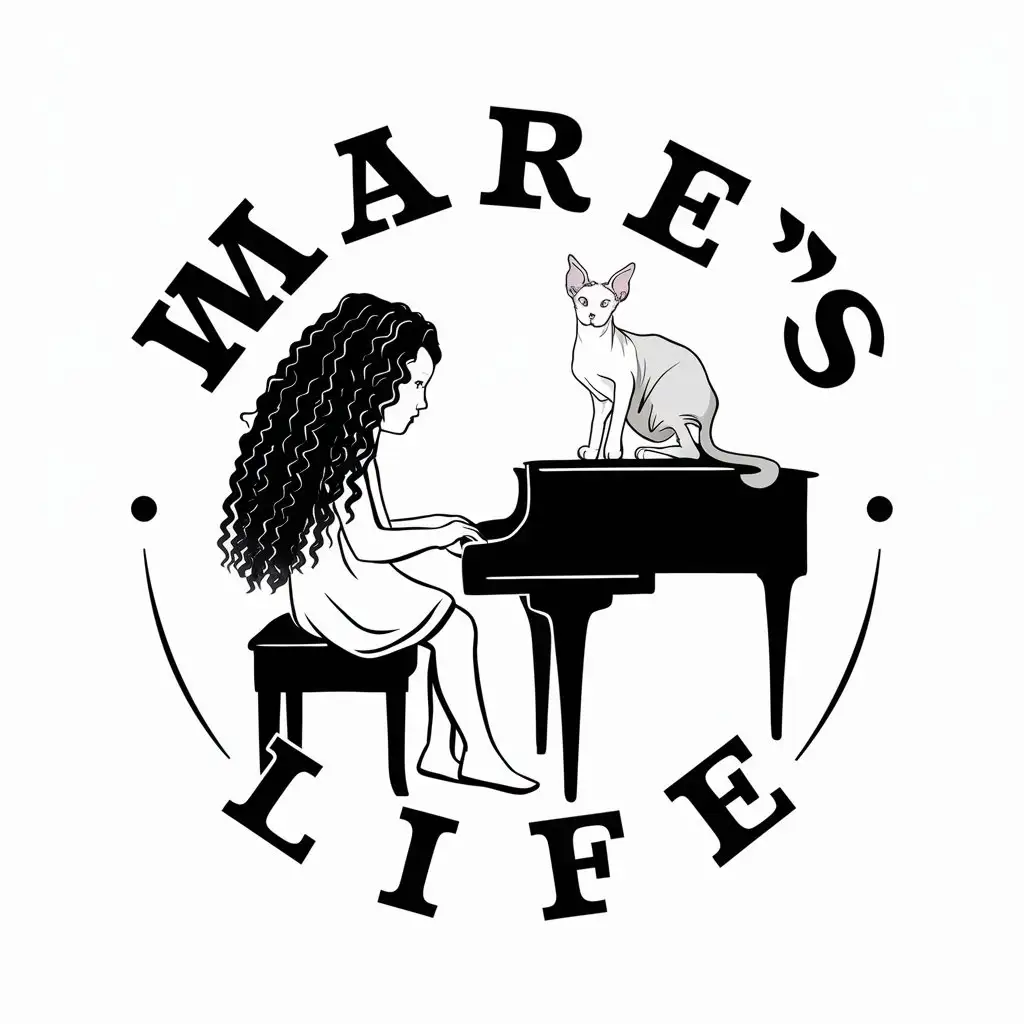 LOGO-Design-For-Maries-Life-Elegant-Girl-Playing-Piano-with-Sphinx-Cat-Vector-Art-on-Clear-Background