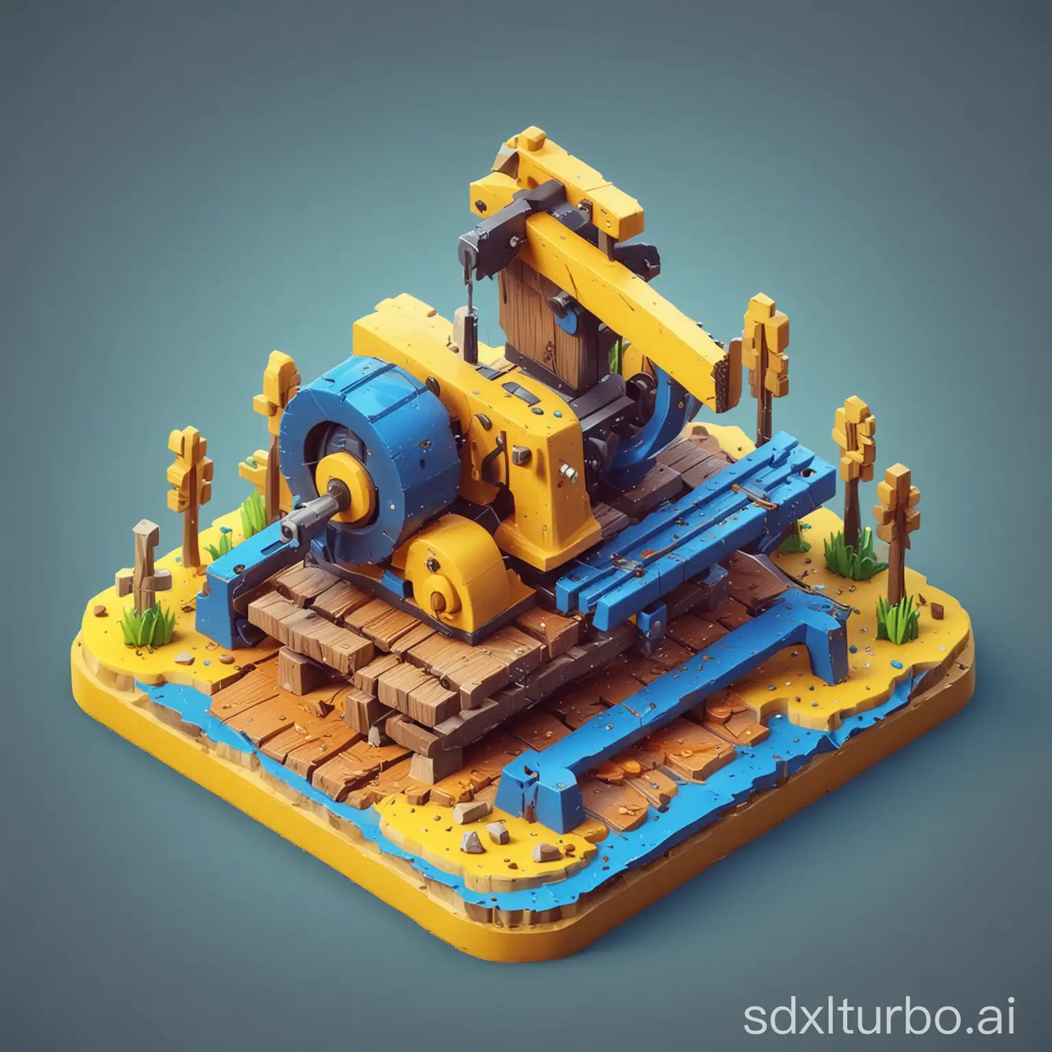 Cartoon-Sawmill-Icon-in-3D-Clay-Style-on-White-Background