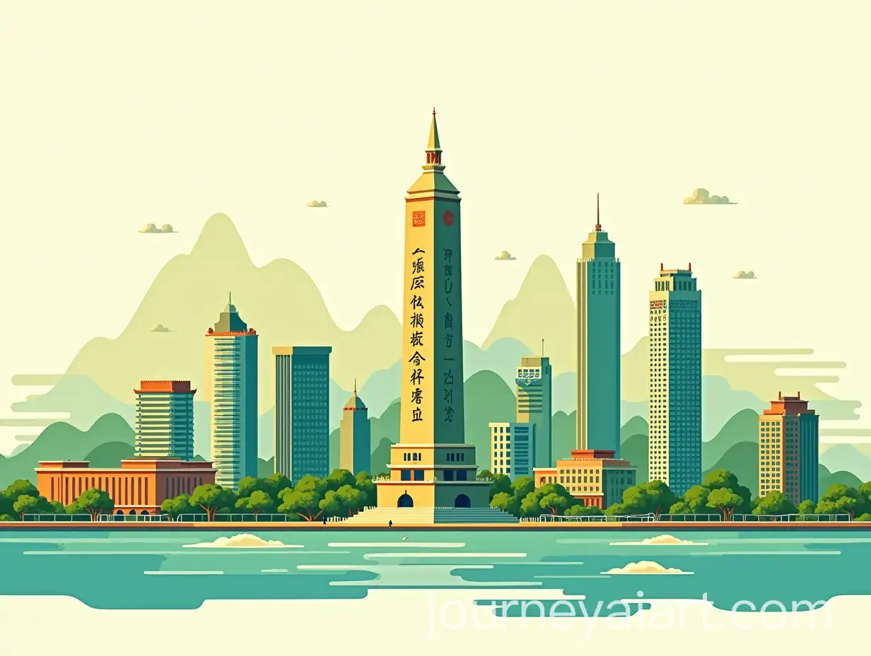 Vibrant-Flat-Illustration-of-Chongqing-Landmarks-with-Liberation-Monument-at-Center