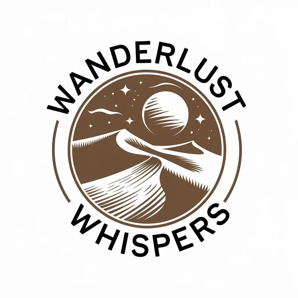 LOGO Design for Wanderlust Whispers Shifting Sand Dunes Moon Theme for Travel Industry