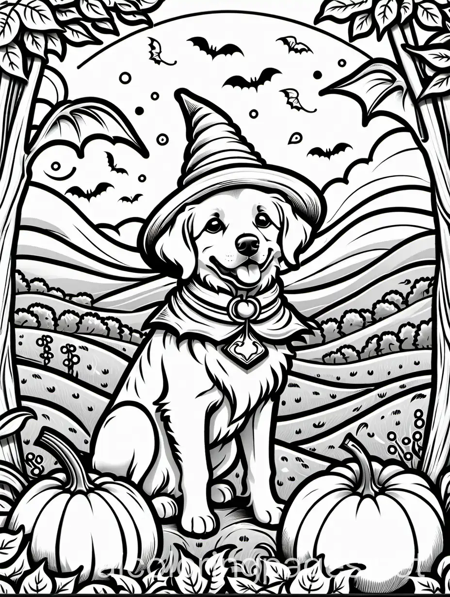 Puppy-Costume-Party-in-Pumpkin-Patch-Coloring-Page