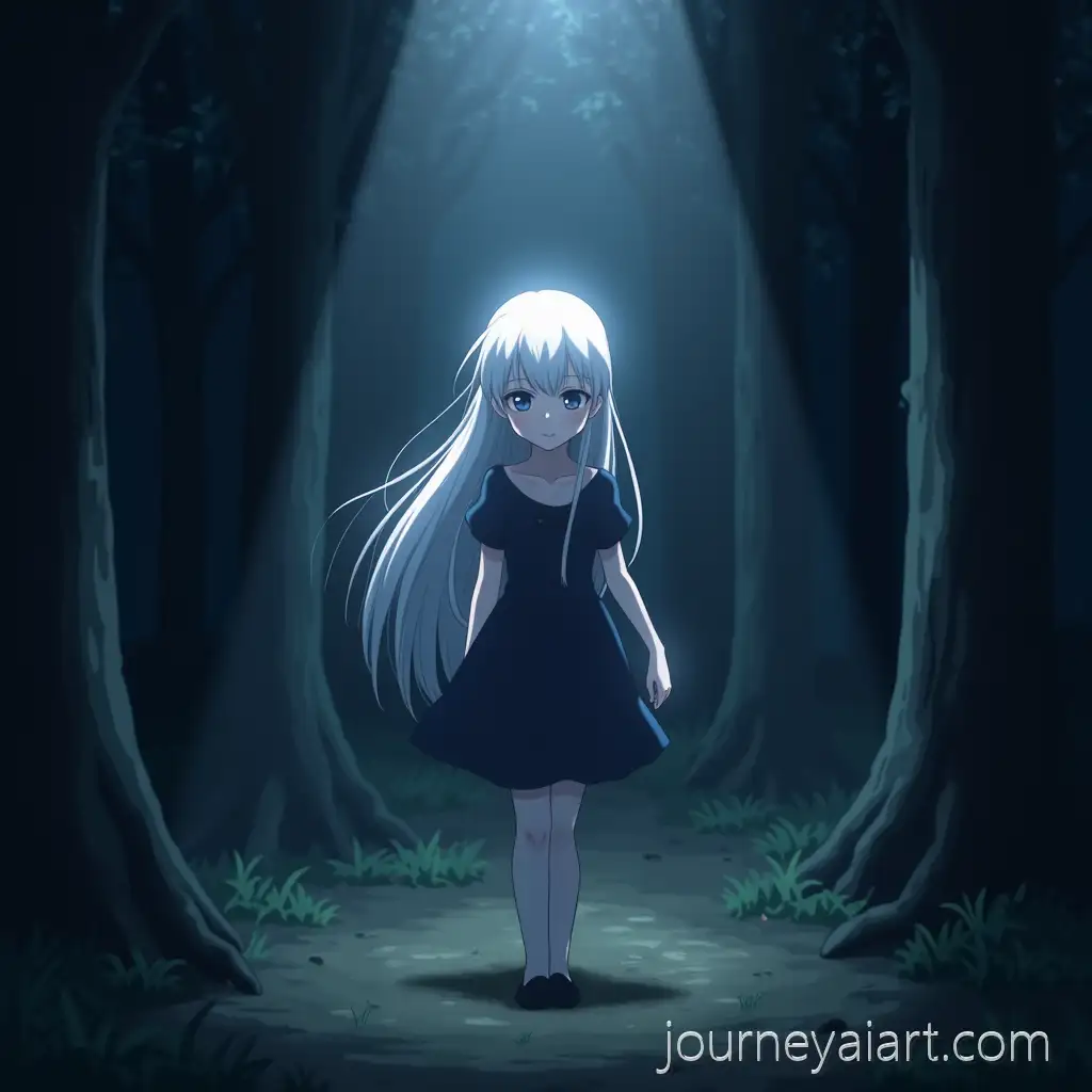 Anime-Girl-with-White-Hair-and-Black-Eyes-in-Creepy-Forest-at-Night