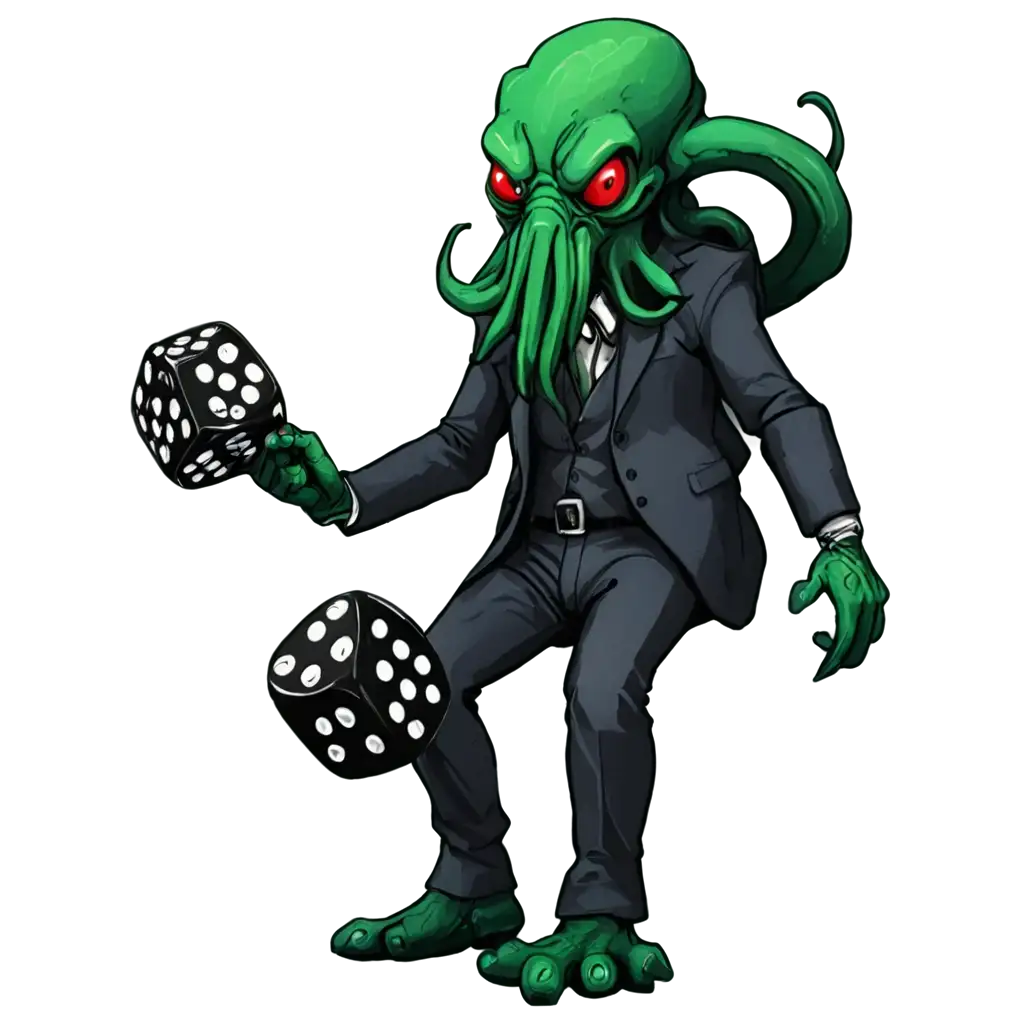 Graphic-Black-White-Cthulhu-with-RPG-Dice-PNG-Image-Intriguing-Fantasy-Art-for-Gaming-Enthusiasts