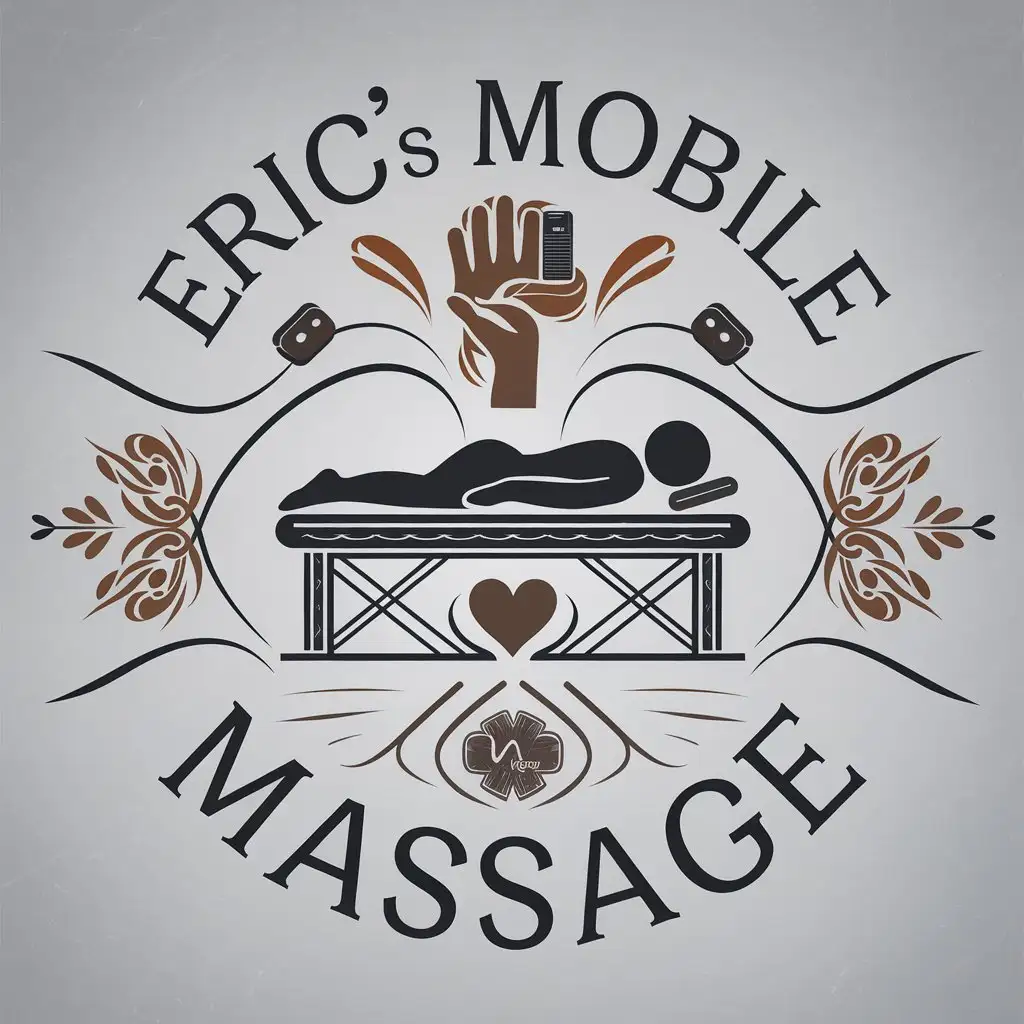 LOGO Design for Erics Mobile Massage Vector with Massage Table Symbol Medical and Dental Industry Focus