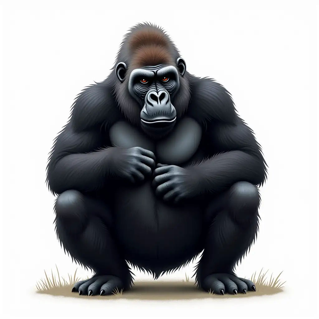 wild gorilla on white background