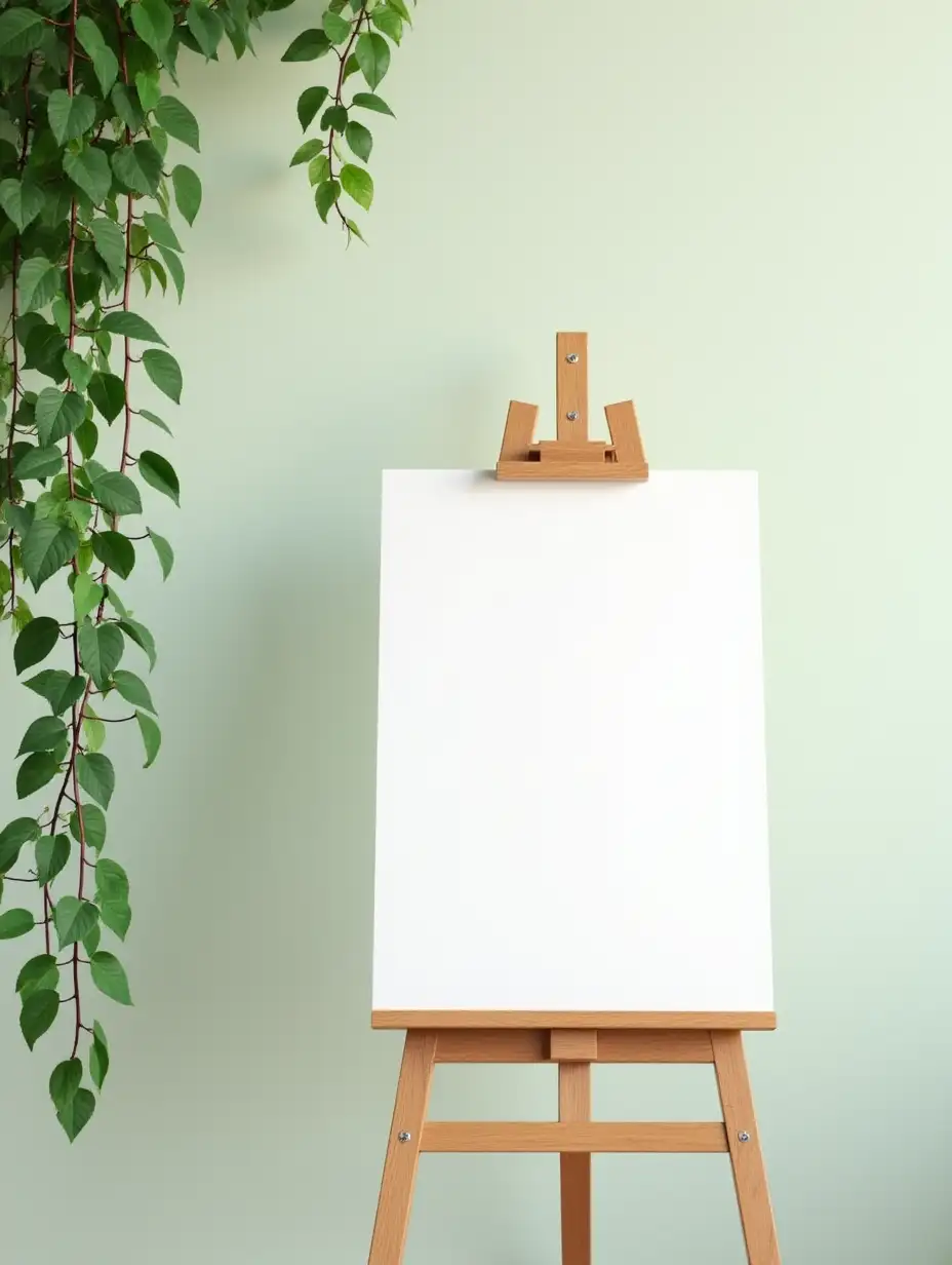 Green leaves were creeping on the light-colored wall, and in front of it was a wooden easel with a large drawing board on white paper