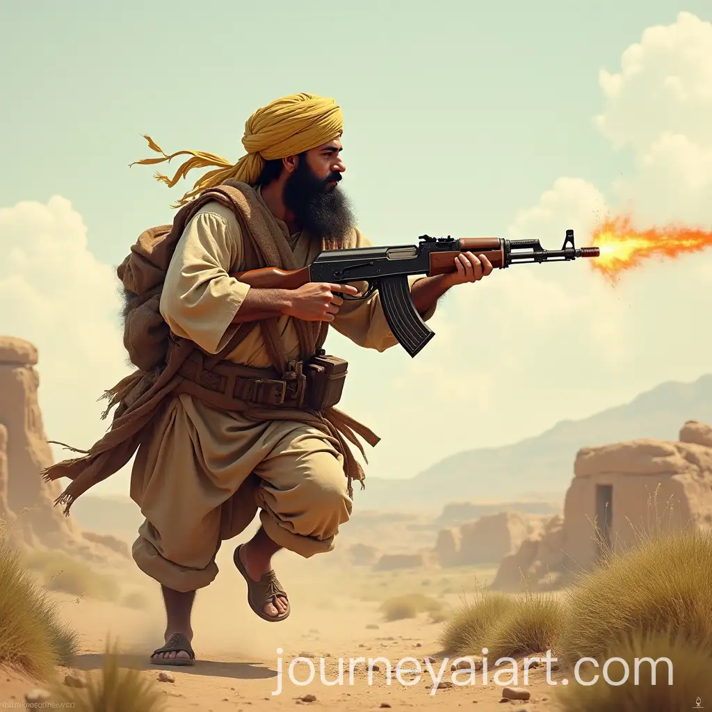 Historical-Image-of-a-Turbaned-Warrior-Aiming-an-AK47-in-1200-AD