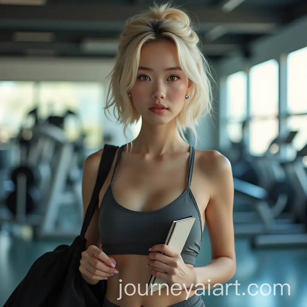 Asian-Woman-with-Blonde-Bob-Haircut-inAI-Image-Prompt-Expansion-Gym-Ready-for-Fitness-Journey