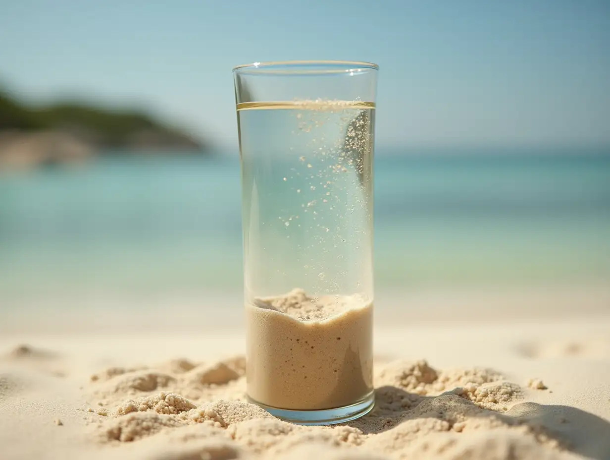 in a glass of water with sand