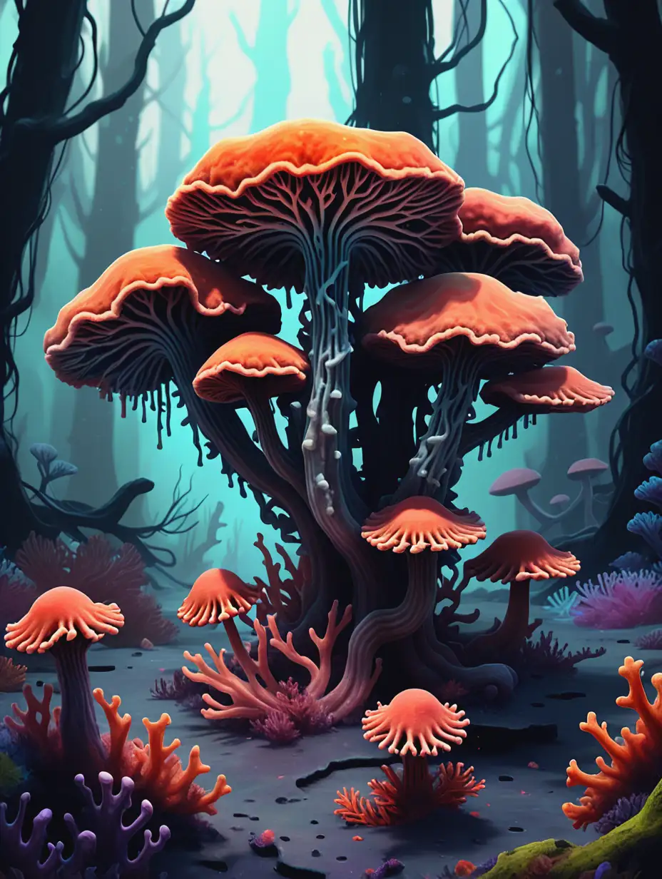 Ethereal Fungal Coral Reef in Enchanted Forest