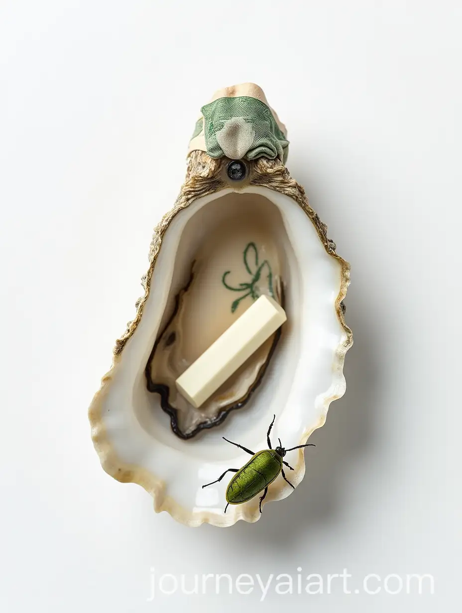 Realistic-Still-Life-Open-Oyster-with-Internal-Anatomy-and-Insect