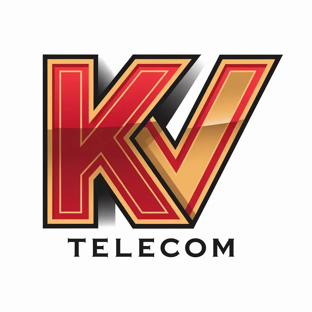 a vector logo design,with the text "KV TELECOM", main symbol:the first letter has a red outline and gold inside, the second letter has a golden outline and red inside, the first letter is larger than the second and covers it making a shadow,Moderate,be used in ACCESSORIES FOR PHONE industry,clear background