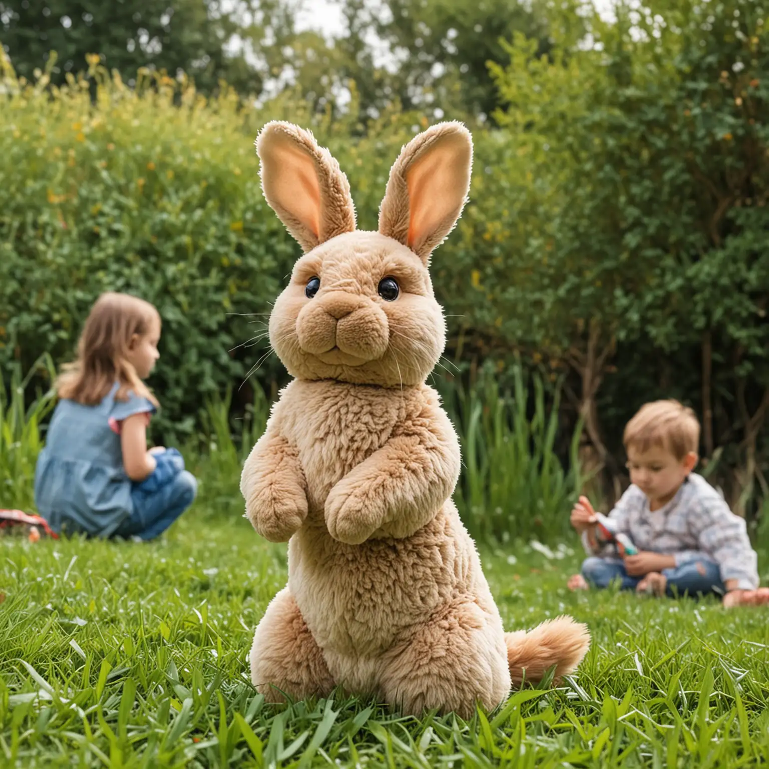 Children-Playing-with-Stuffed-Rabbit-on-Grass