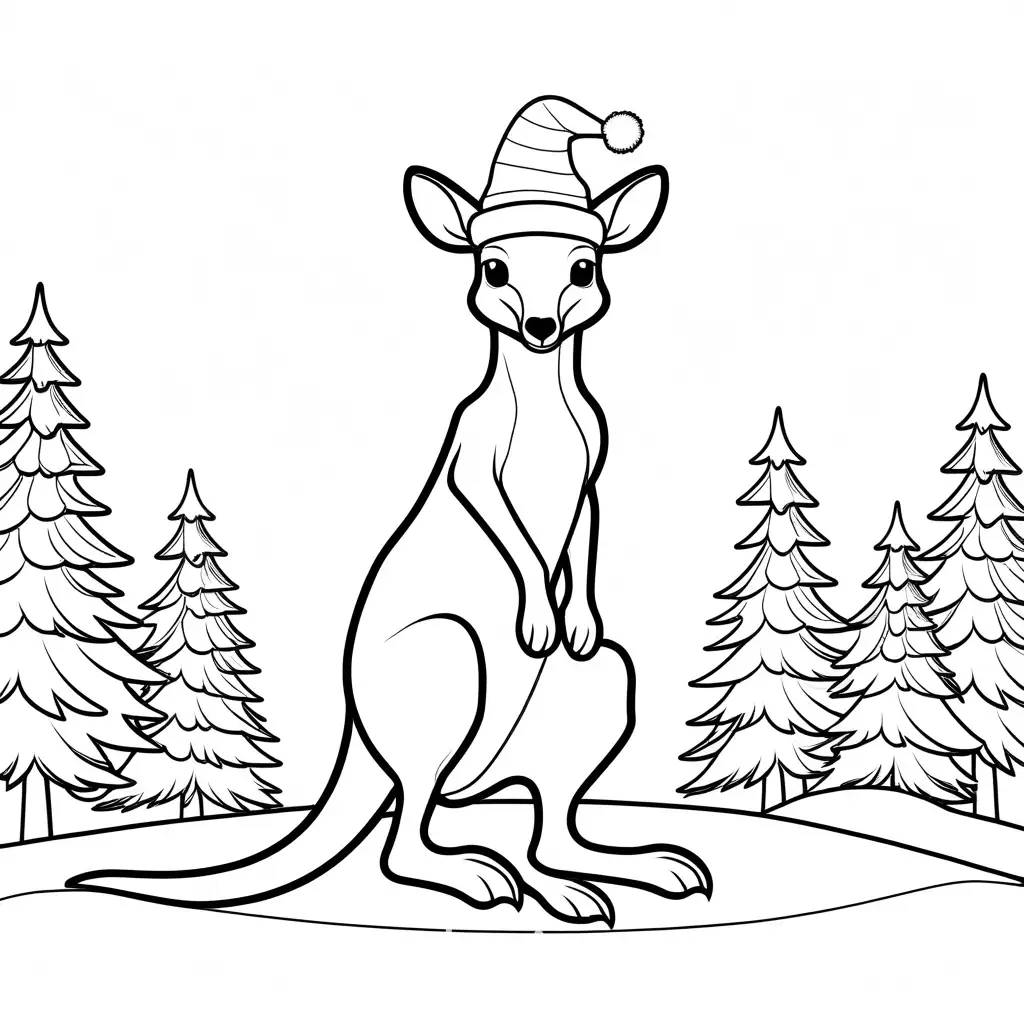 Kangaroo-Coloring-Page-for-Kids-with-Christmas-Hat