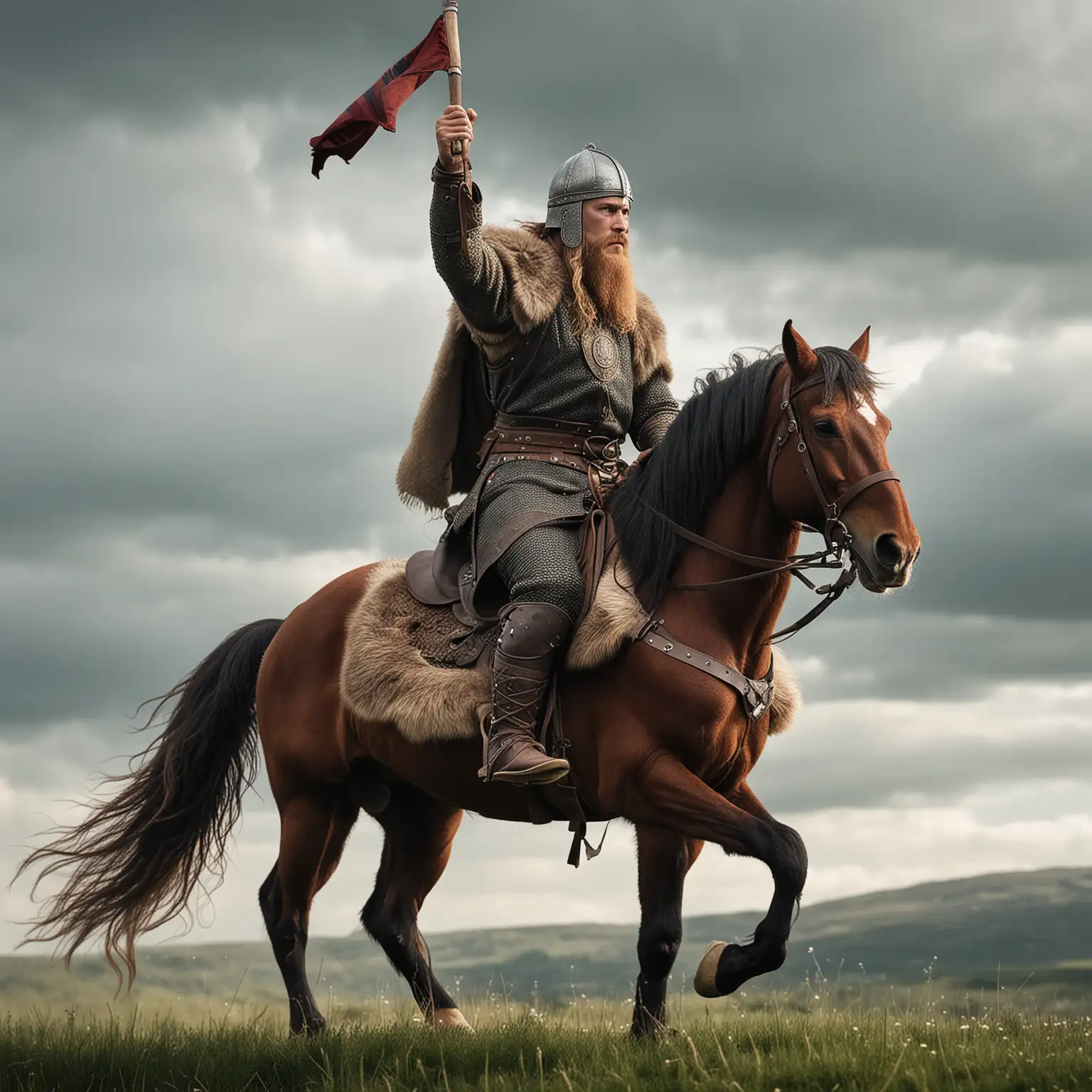 Viking Rider on Horseback in Dramatic Sunset