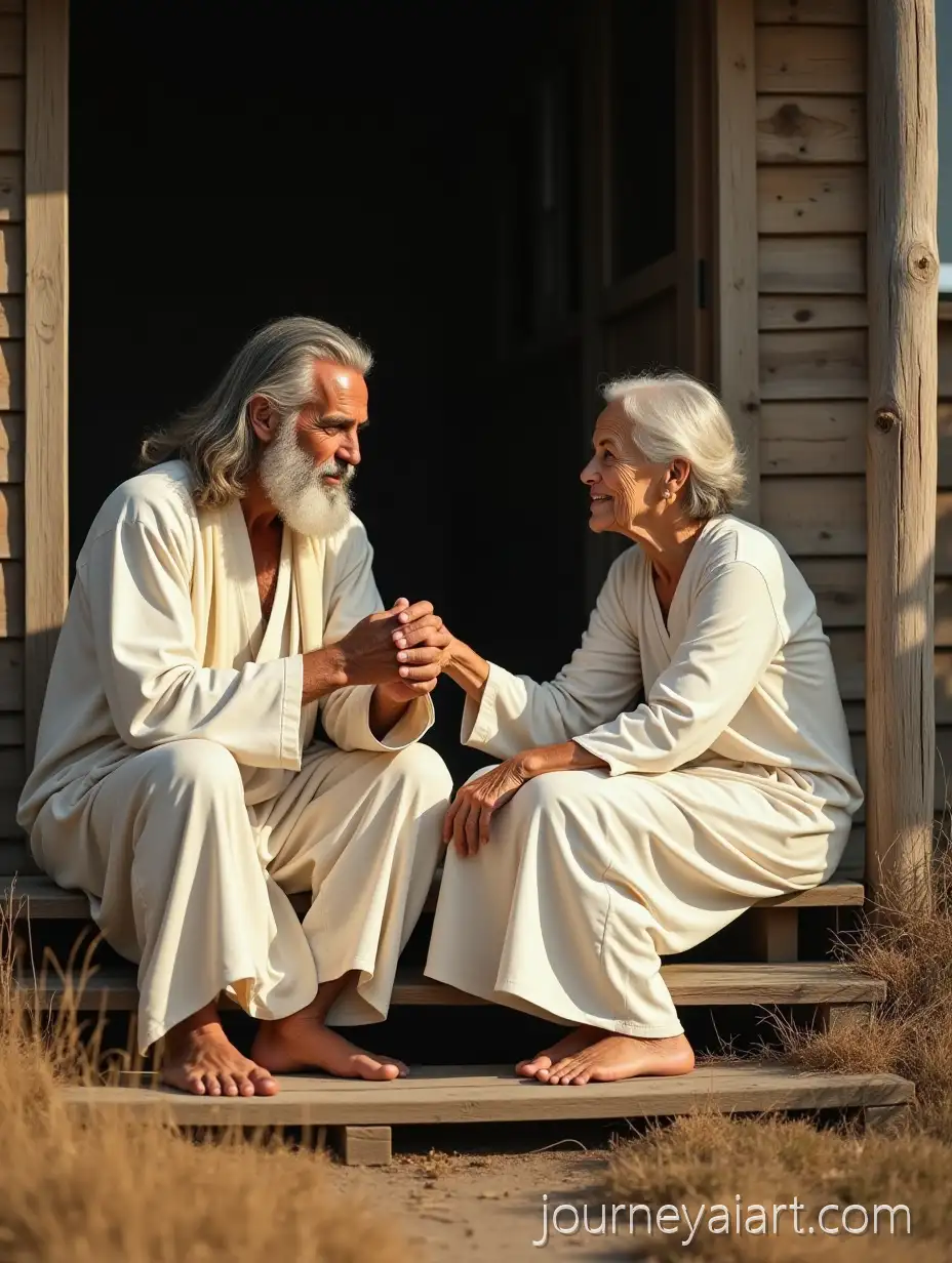 Elderly-Couple-Receiving-Spiritual-Comfort-from-a-Compassionate-Figure-on-Rustic-Countryside-Steps