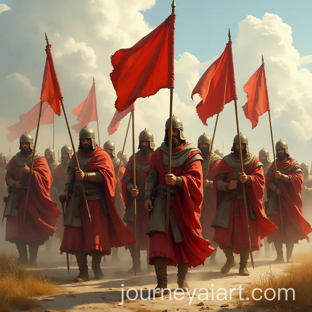 Ancient-Soldiers-Carrying-Flags-and-Weapons-in-Battle-Formation