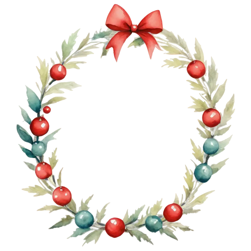 Stunning-Watercolour-Painted-Christmas-Wreath-PNG-for-Seasonal-Celebrations