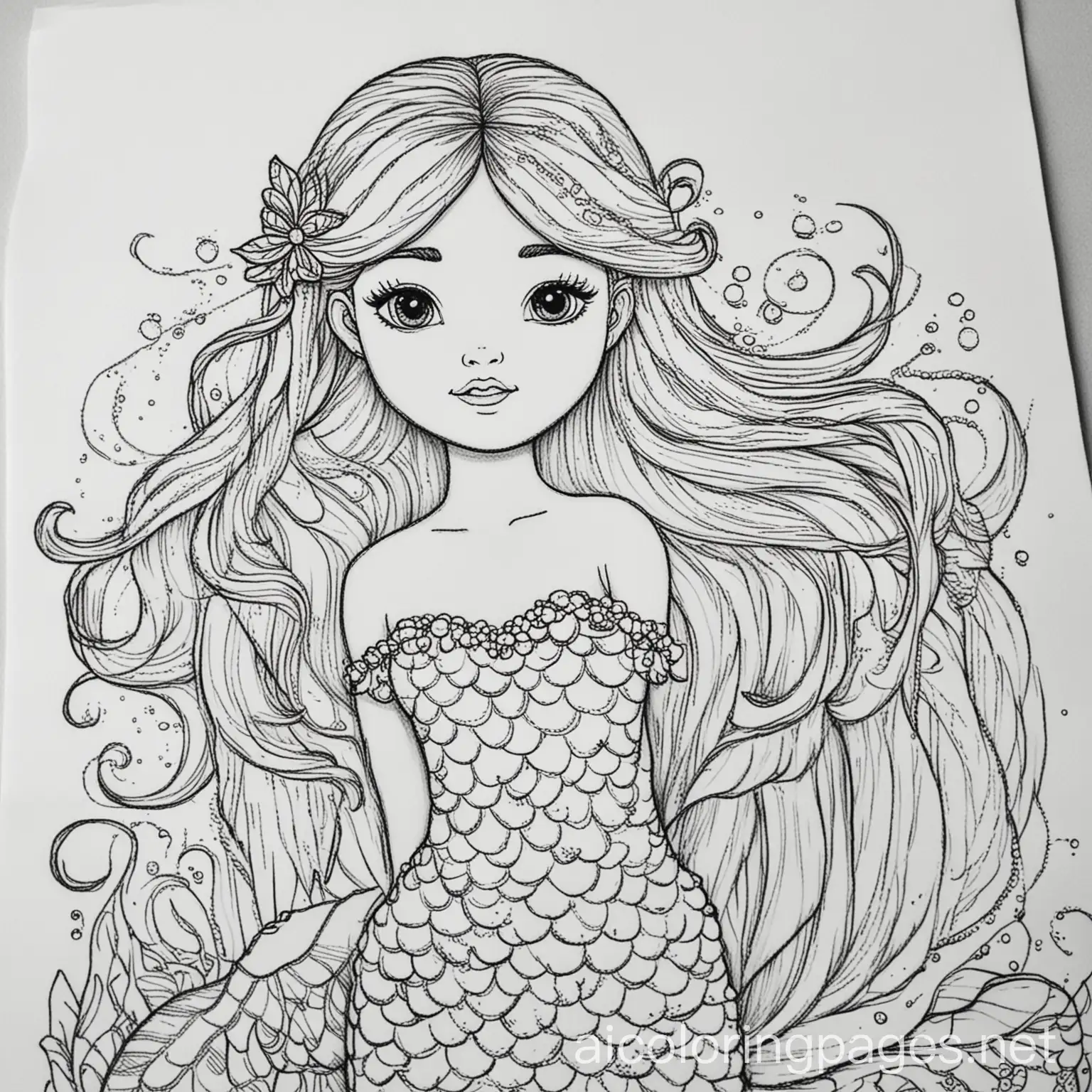 Simple-Mermaid-Coloring-Page-for-Kids-Black-and-White-Line-Art