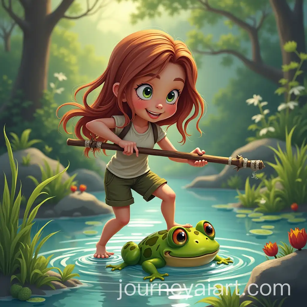 Curious-Girl-Playfully-Interacting-with-a-Frog