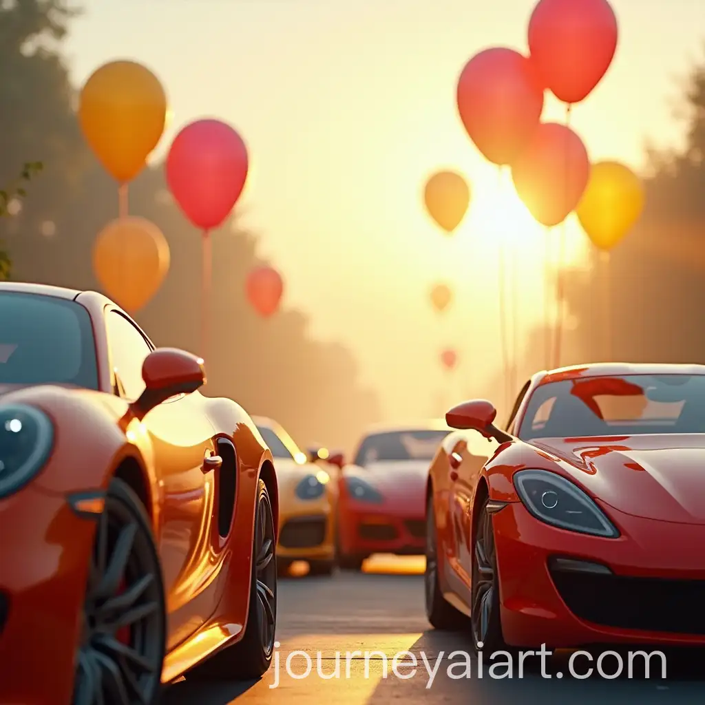 Closeup-of-Beautiful-Cars-with-Vibrant-Balloons-in-Morning-Light