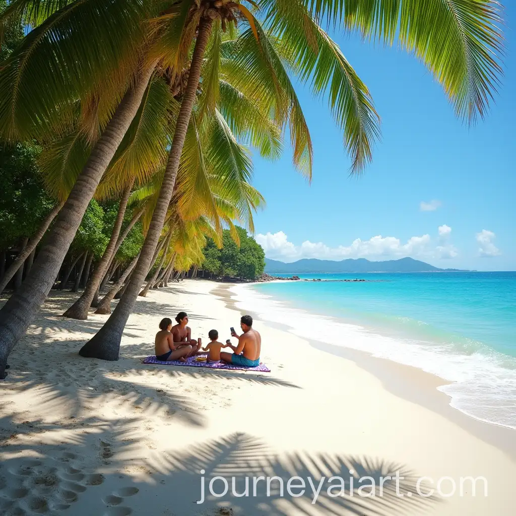 Family-Picnic-at-a-Tropical-Beach-in-Northeast-Brazil-with-Coconut-and-Cashew-Trees
