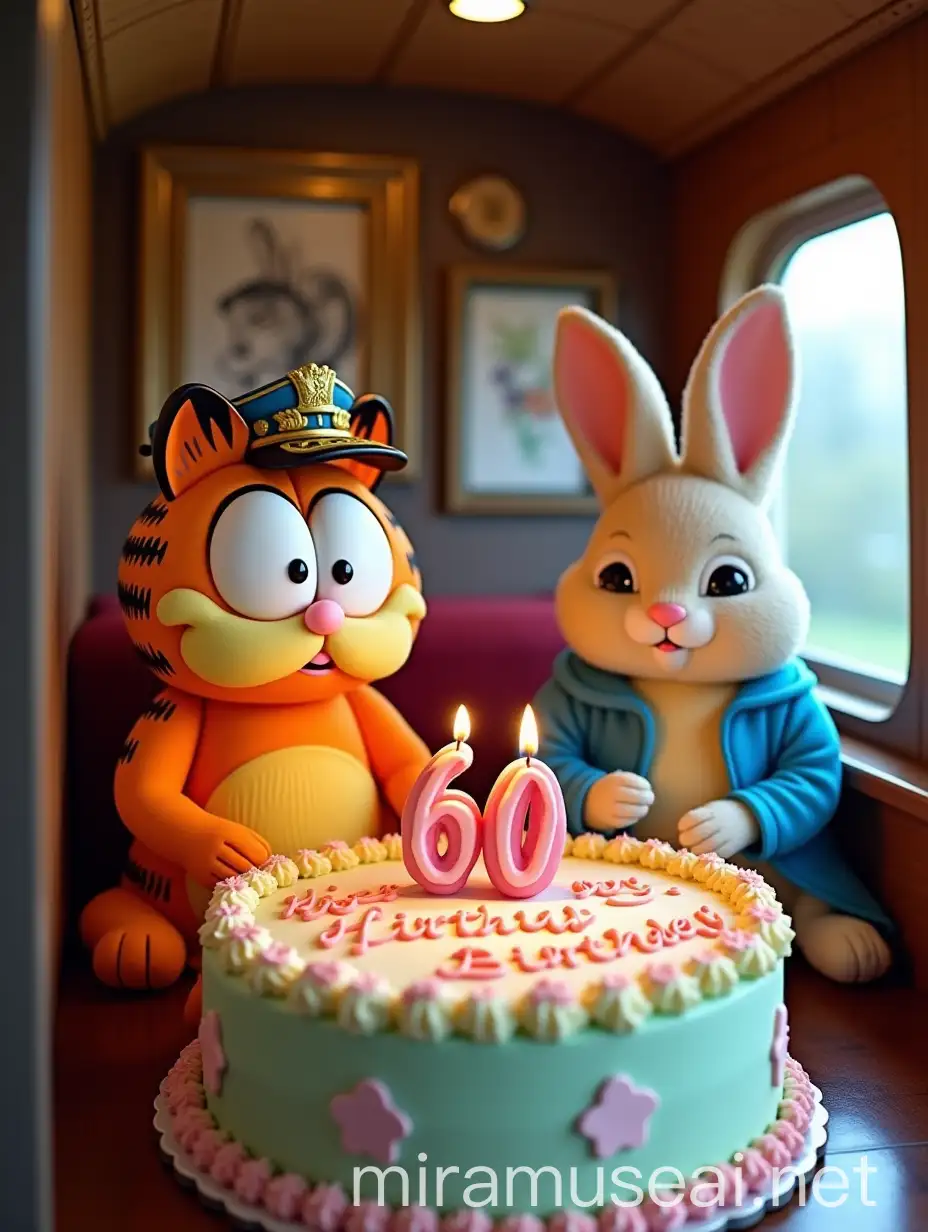 Celebration of Captain Haynes 60th Birthday with Garfield and Peter Rabbit on a Train