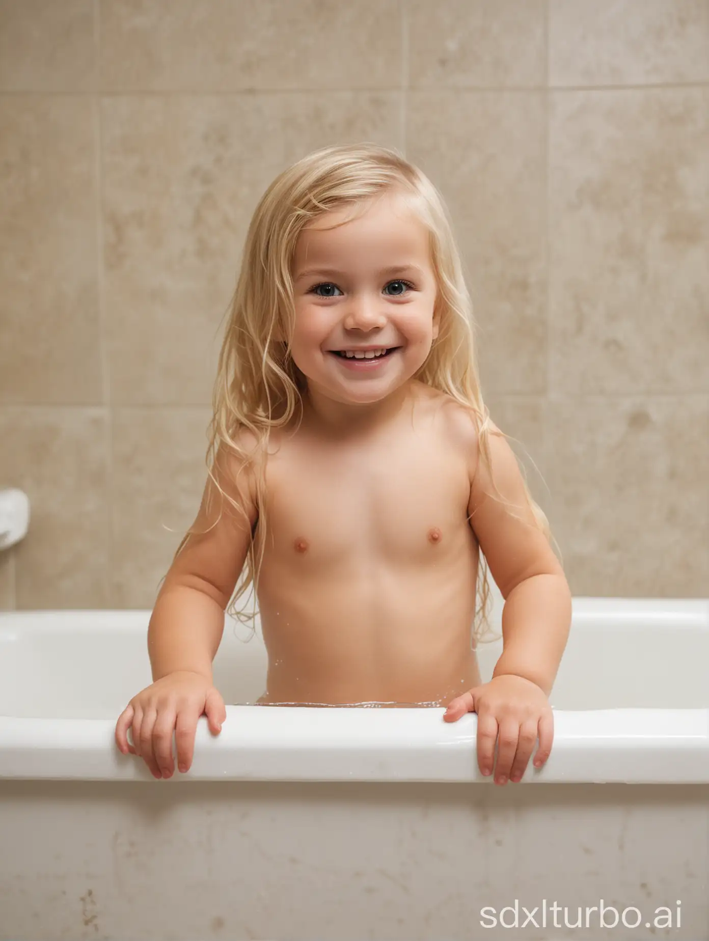 Smiling-3YearOld-Girl-with-Long-Blonde-Hair-Standing-in-Bathtub