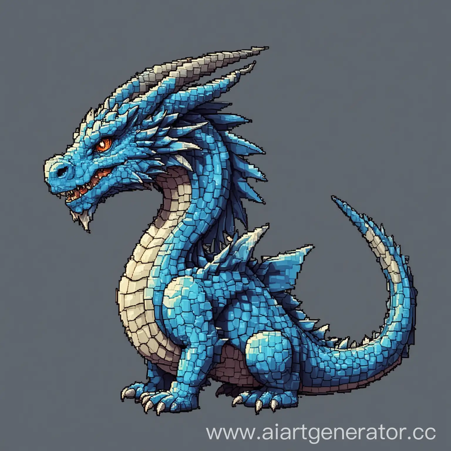 draw a light-blue dragon in Profile in pixel art