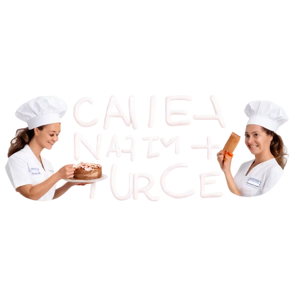 Impactful round logo with an entrepreneurial nurse selling cakes with a piece perfectly adorned with meringue and cinnamon in her hands. The nurse on her uniform has the name Pilar in italics and located in her left pocket, perfectly visible and clear