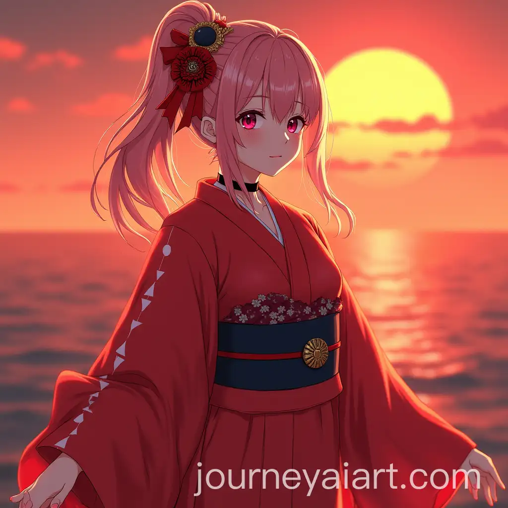 Fate-Series-Saber-in-Cerise-Kimono-at-Sunset