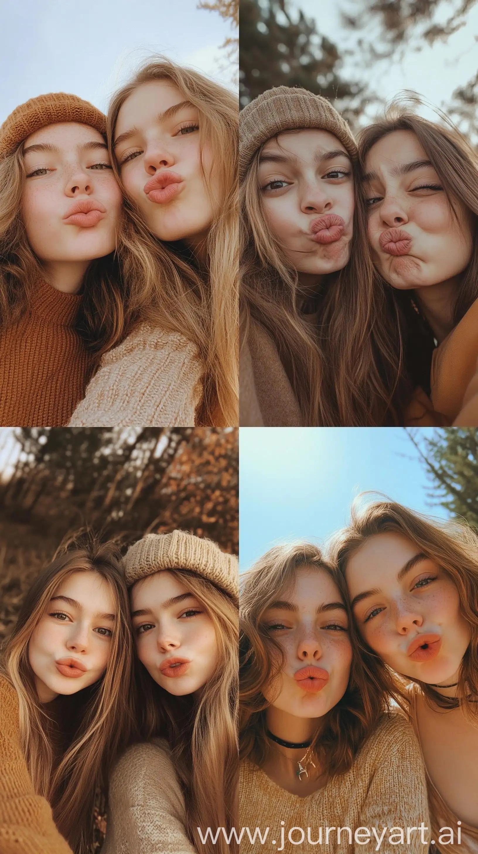 Playful-Teenage-Girls-Making-Silly-Faces-Outdoors-in-Warm-Brown-Tones