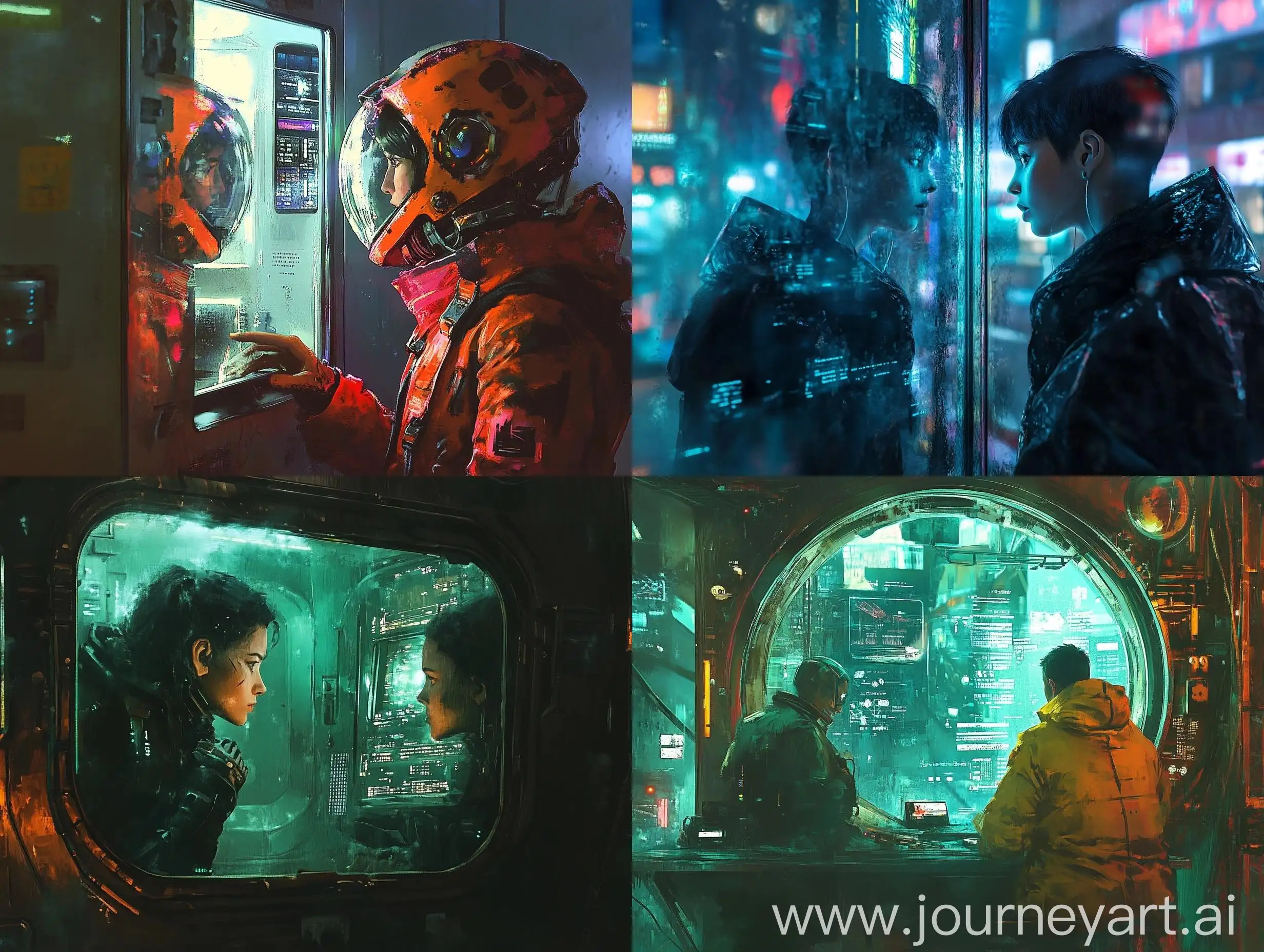 Cyberpunk-Duo-Confronting-Destiny-in-a-Reflective-Mirror