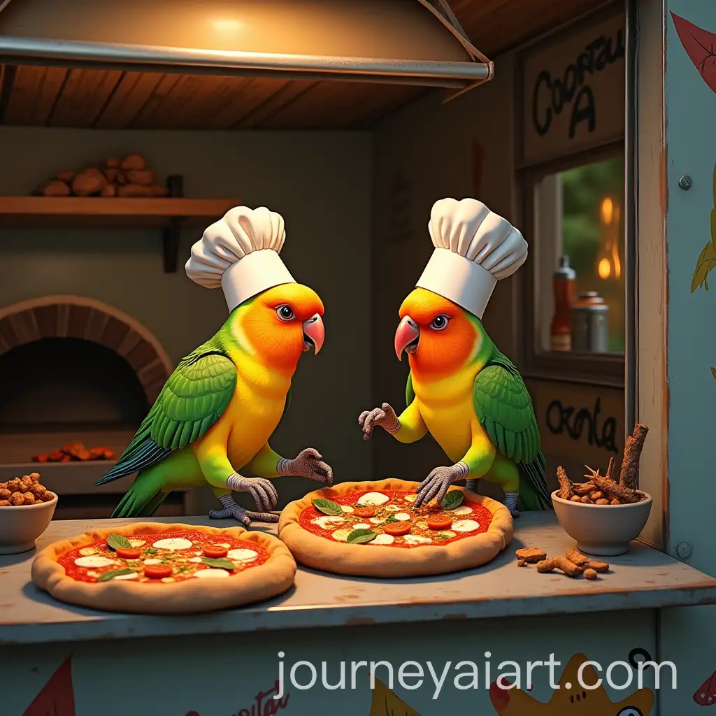 Parakeet-Chefs-Preparing-Napolitan-Pizzas-in-a-Food-Truck