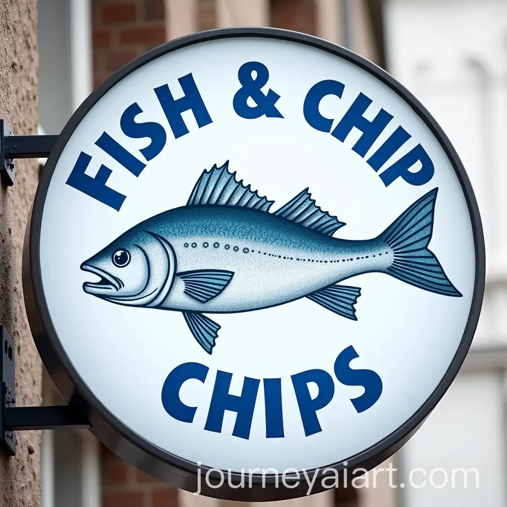 Fish-and-Chip-Restaurant-Sign-with-Round-Shape-and-Blue-Font-Logo