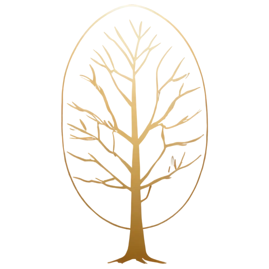 exagonal Shape Description: The tree should be inside an exagonal  shape. The oval outline should be in a golden color, complementing the tree. Tree Description: Create a logo featuring a minimalist design of a golden tree. The tree should have a stylized appearance with simple, elegant leaves. The tree needs to have shadows that create a 3D effect. The overall design should be modern and timeless, with a sophisticated and luxurious feel.