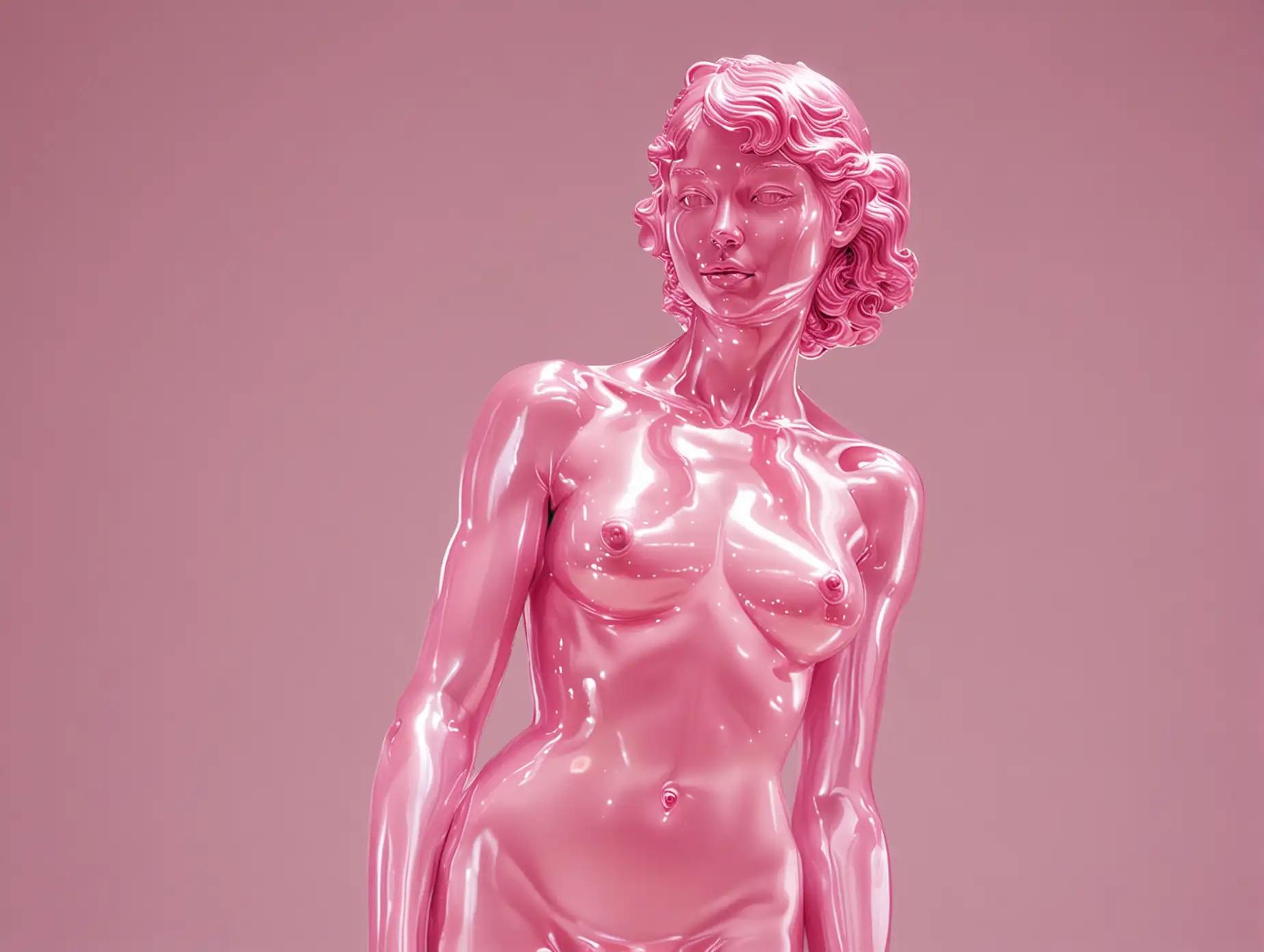 Jeff Koons pink iridescent statue of naked young sexy woman.