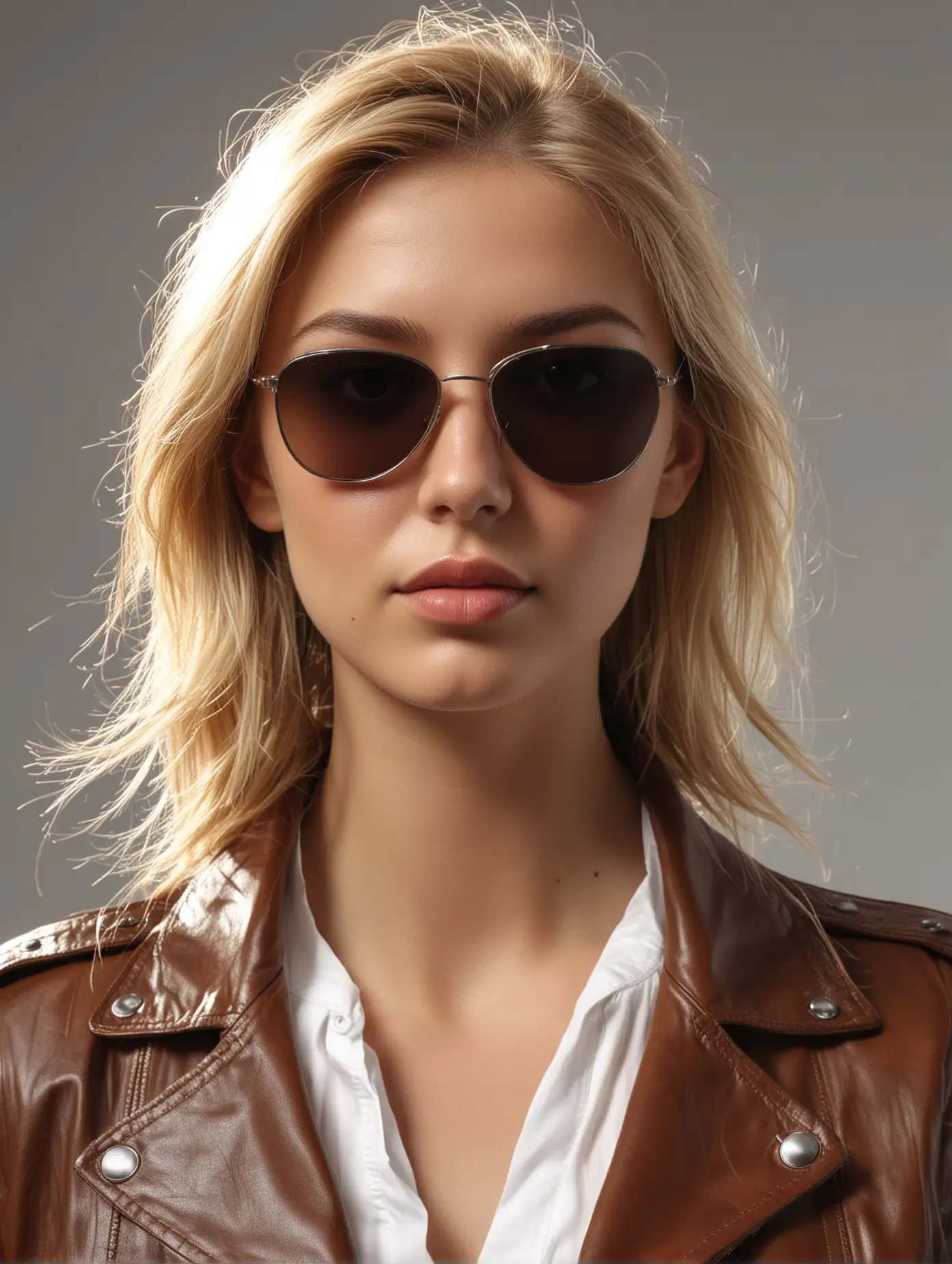 Blonde-Young-Adult-in-Brown-Leather-Jacket-and-Sunglasses-HighQuality-Portrait-Photography