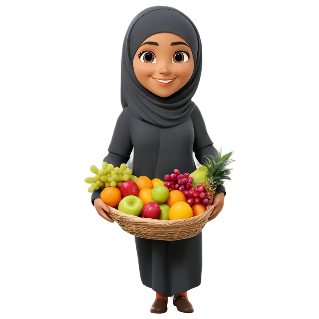 Muslim-Woman-Cartoon-Carrying-Fruits-PNG-Image-for-Diverse-Applications