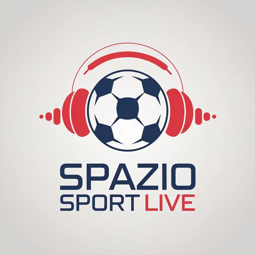 LOGO Design for SPAZIO SPORT LIVE Red Blue Soccer Ball and Headphones Theme for Sports Fitness Industry