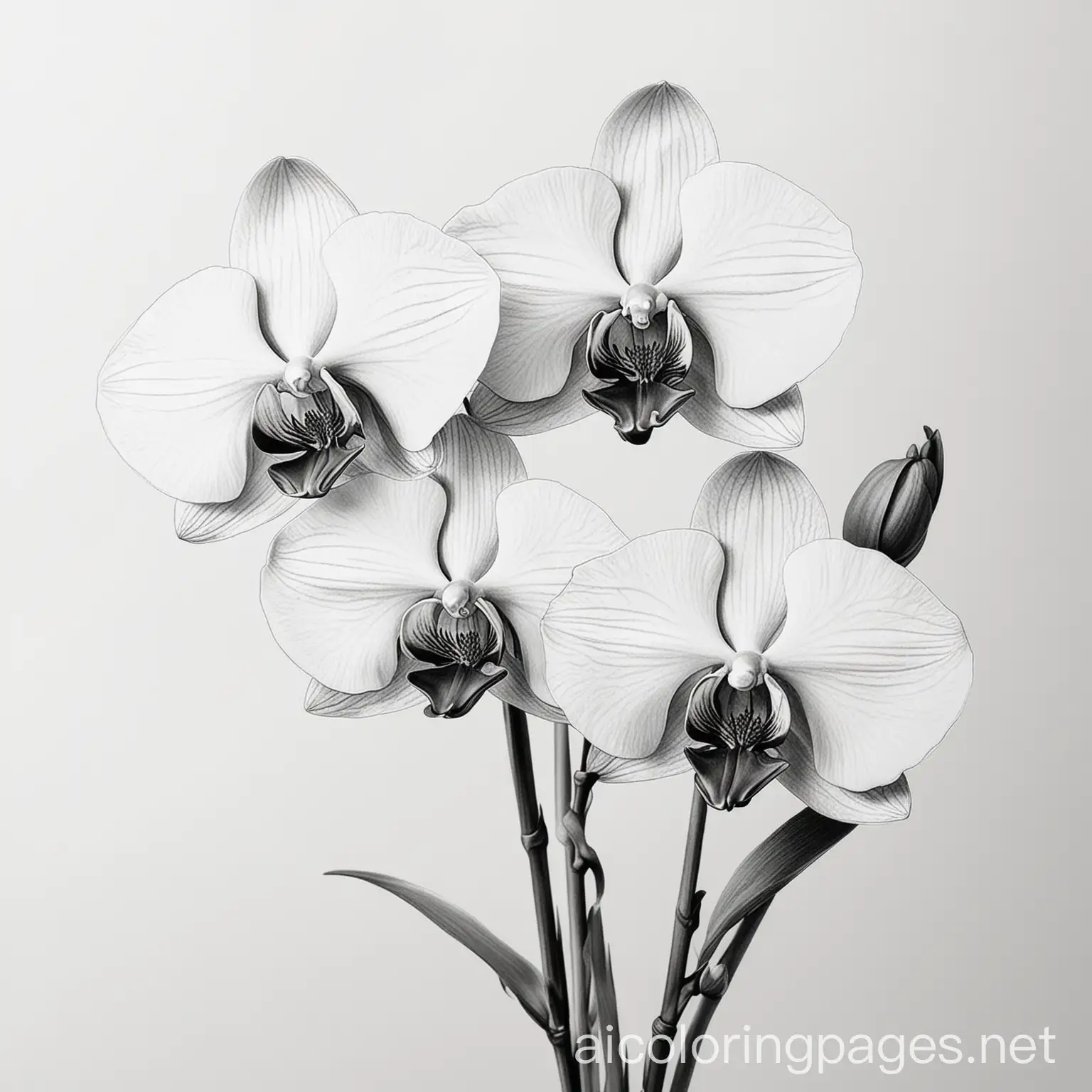 flowers orchidée , Coloring Page, black and white, line art, white background, Simplicity, Ample White Space