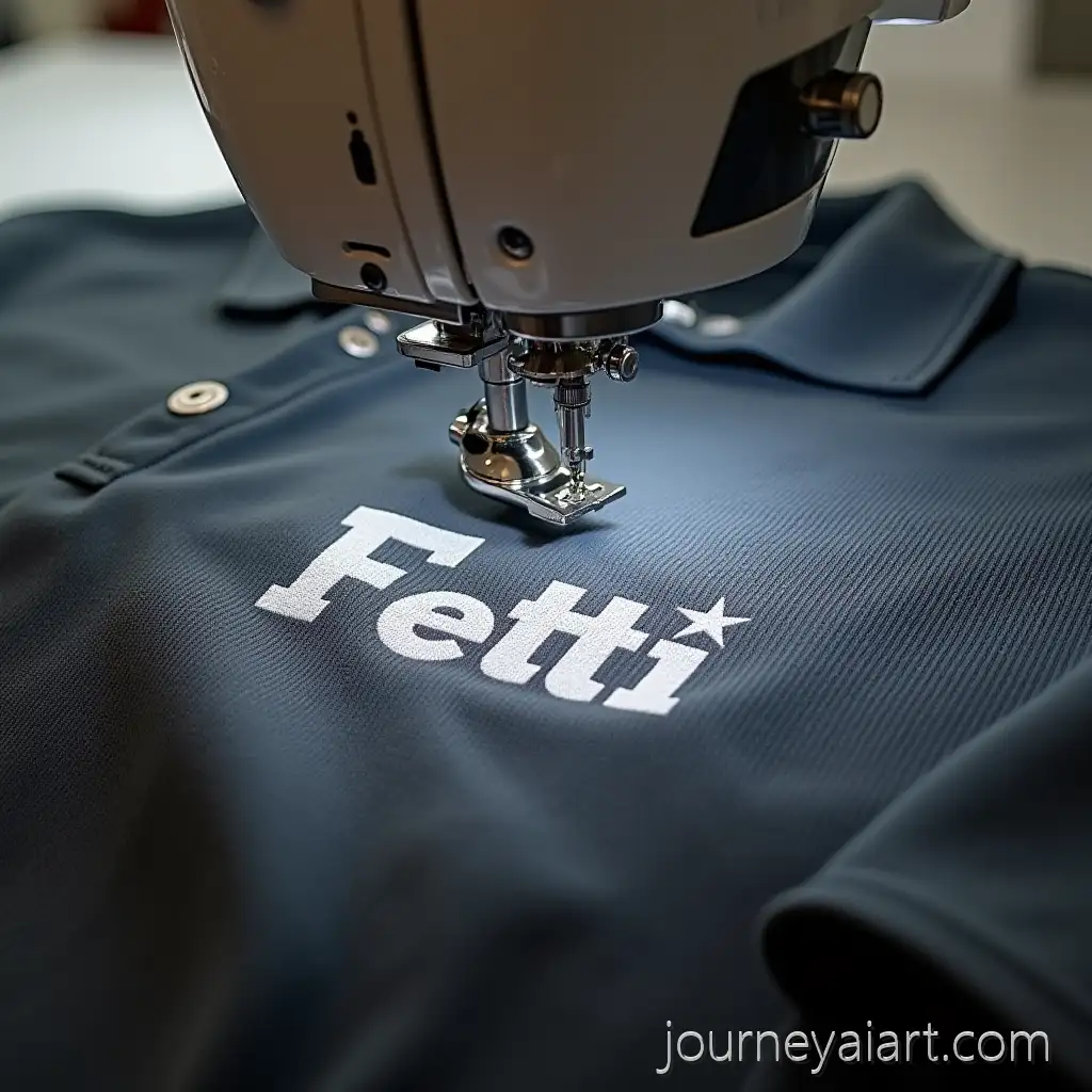 AI-Image-Prompt-ExpansionEmbroidery-Machine-Stitching-FETTI-Inscription-on-Dark-Gray-Polo-Shirt