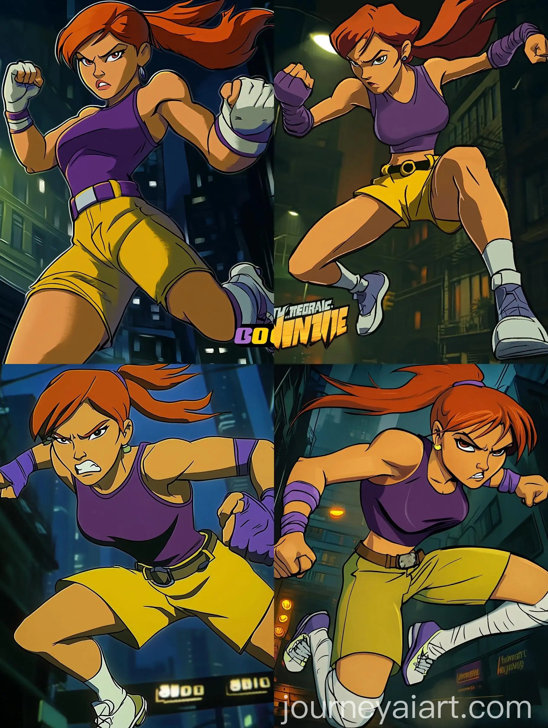 April-ONeil-Cartoon-Character-Jumping-Strike-in-Dark-Night-Street