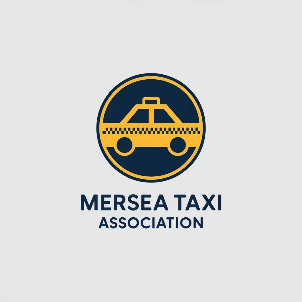 LOGO Design for Mersea Taxi Association Yellow Darkish Blue Circle with Taxi Theme