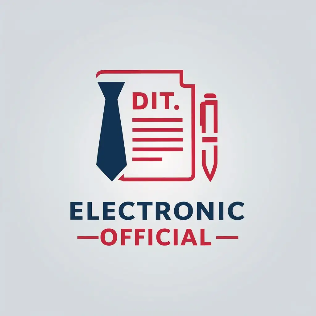 LOGO-Design-For-Electronic-Official-Minimalistic-Design-with-Electronic-Document-and-Pen-or-Tie-in-Red-Blue-and-White-Tones