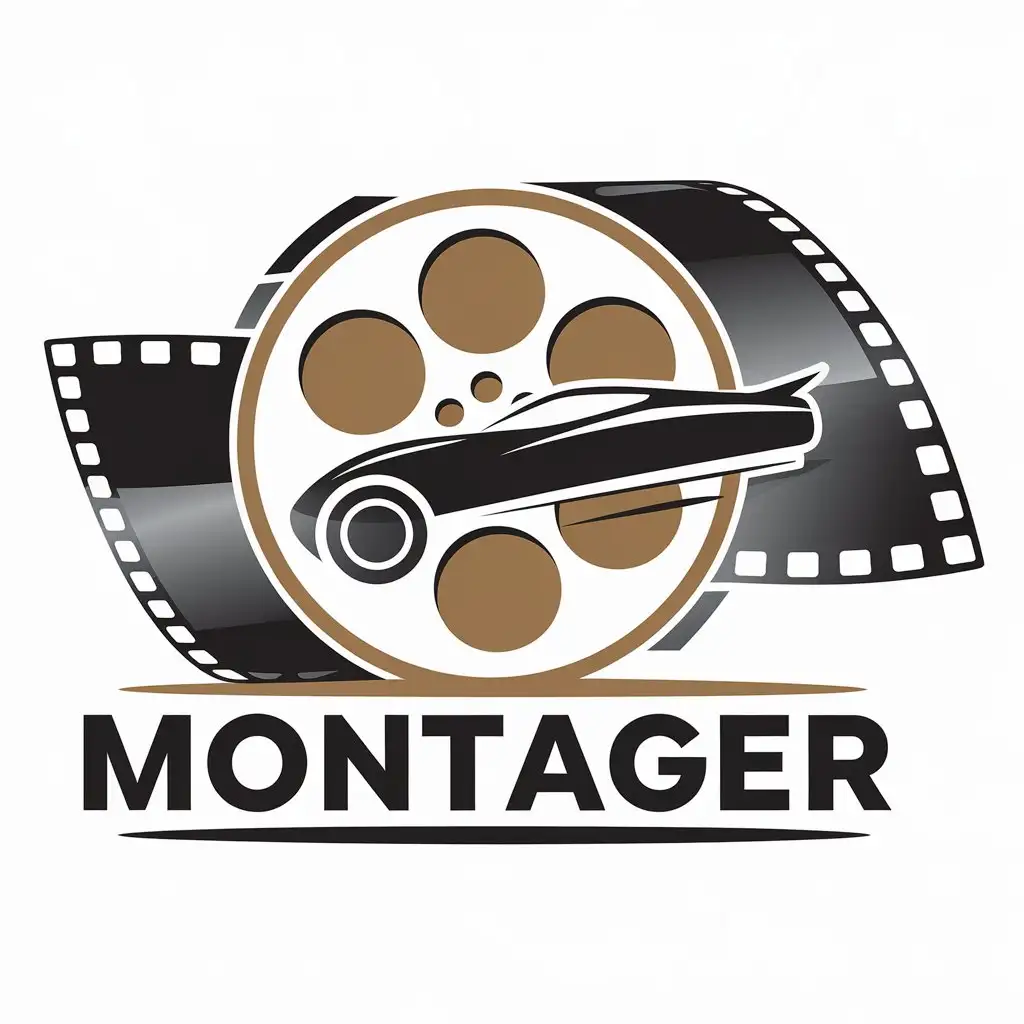 LOGO-Design-for-Montager-Film-Reel-and-Racing-Car-Icon-in-Modern-Style