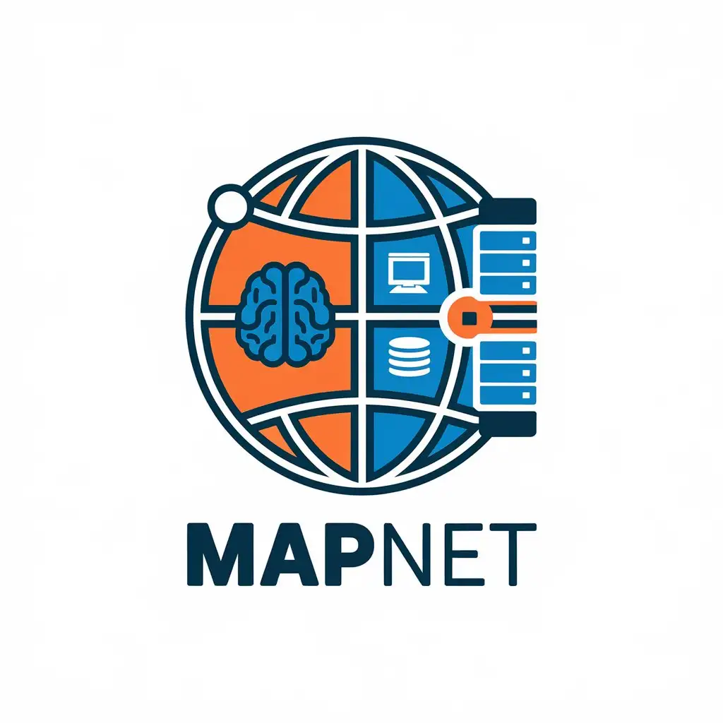 a vector logo design,with the text "MapNet", main symbol:ASP.CORE ML.NET POSTGRES SQLSERVER,complex,be used in Technology industry,clear background