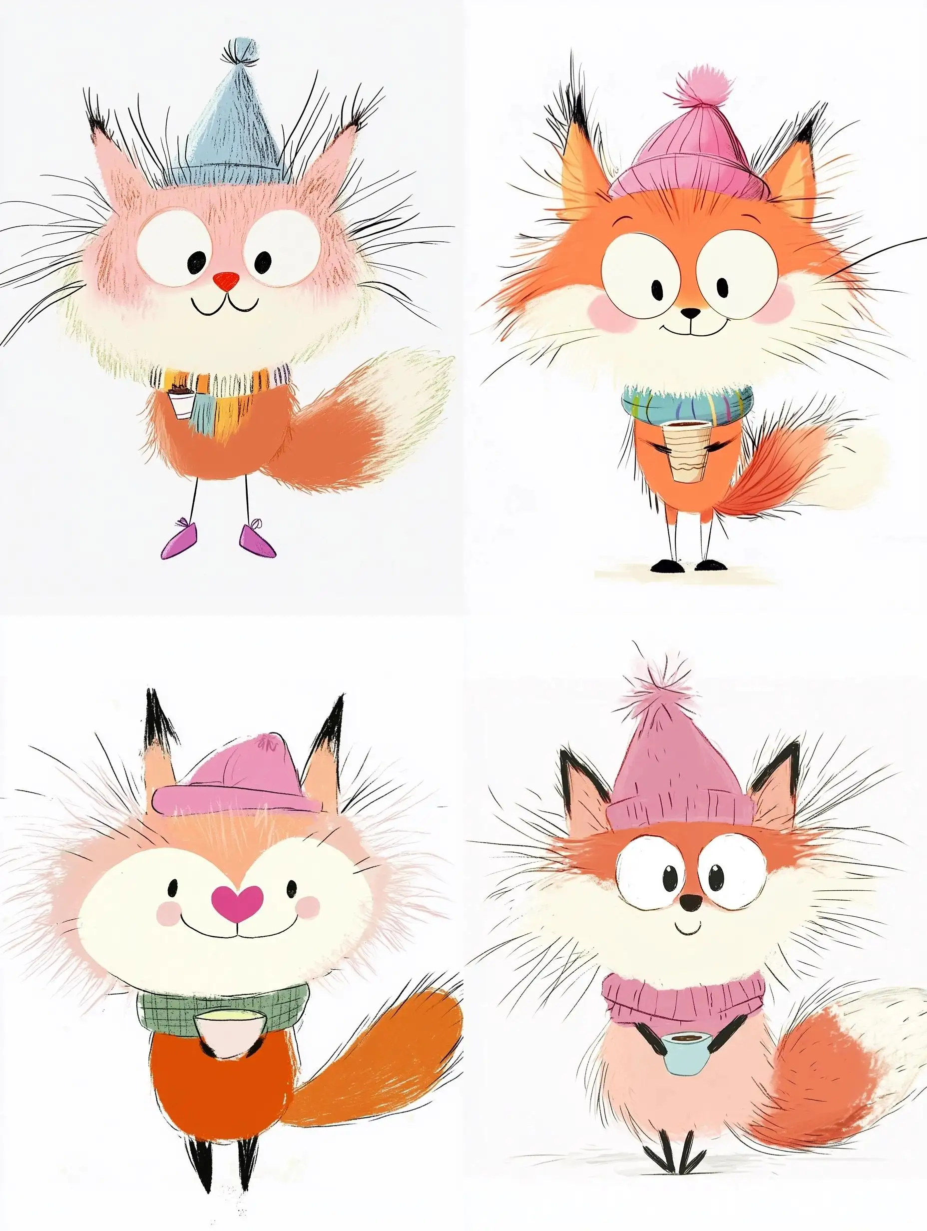 Cute-Foxes-Drinking-Coffee-in-Funny-Hats-and-Scarves