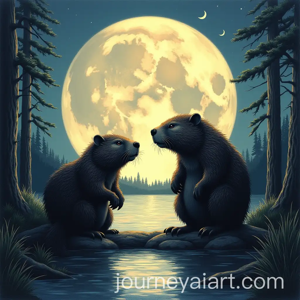 Beavers-Silhouetted-Against-a-Full-Moon-in-the-Night-Sky