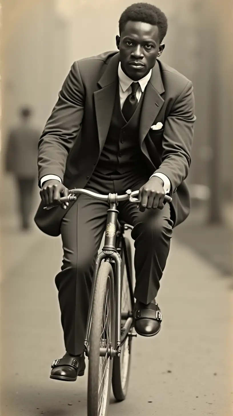 1900s Handsome black man riding a bike